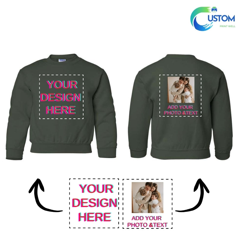 Kids Customize Gildan Sweatshirt with your own Photo, Logo or Text