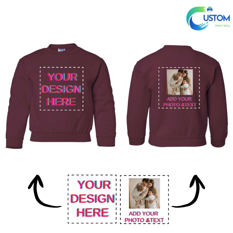 Kids Customize Gildan Sweatshirt with your own Photo, Logo or Text