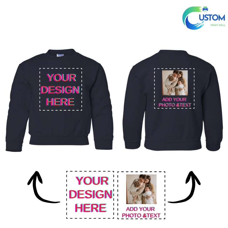 Kids Customize Gildan Sweatshirt with your own Photo, Logo or Text